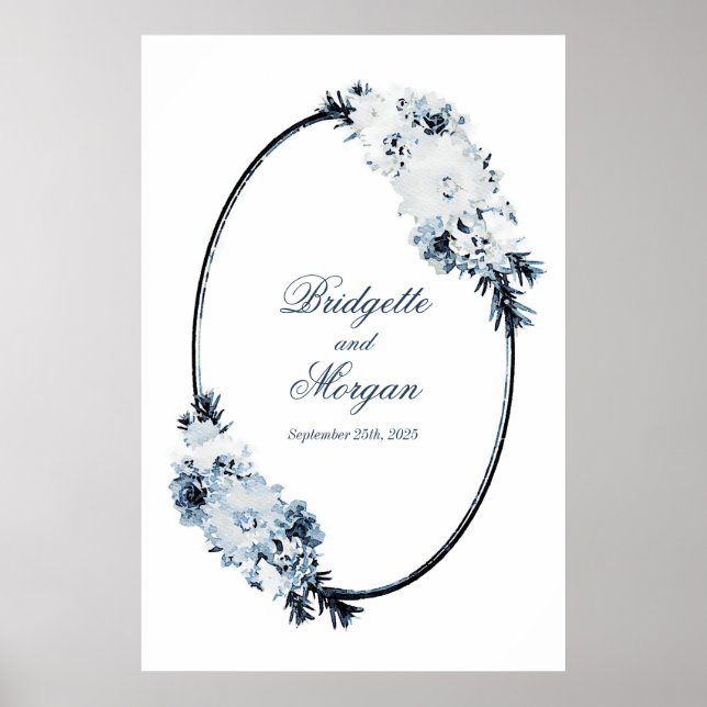 Elegant Blue Floral Wedding Hoop Poster (Vorne)