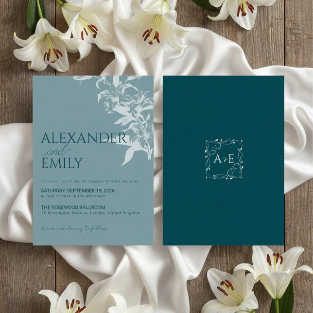 Elegant Blue Floral Wedding Invitation Einladung (Von Creator hochgeladen)