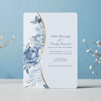 Elegant Blue Floral Wedding Invitation Einladung