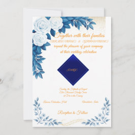 Elegant Blue Floral Wedding Invitation on White Einladung