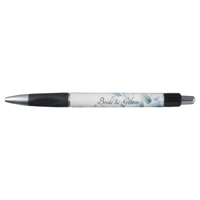 Elegant Blue Floral Wedding Pen Kugelschreiber (Vorderseite)