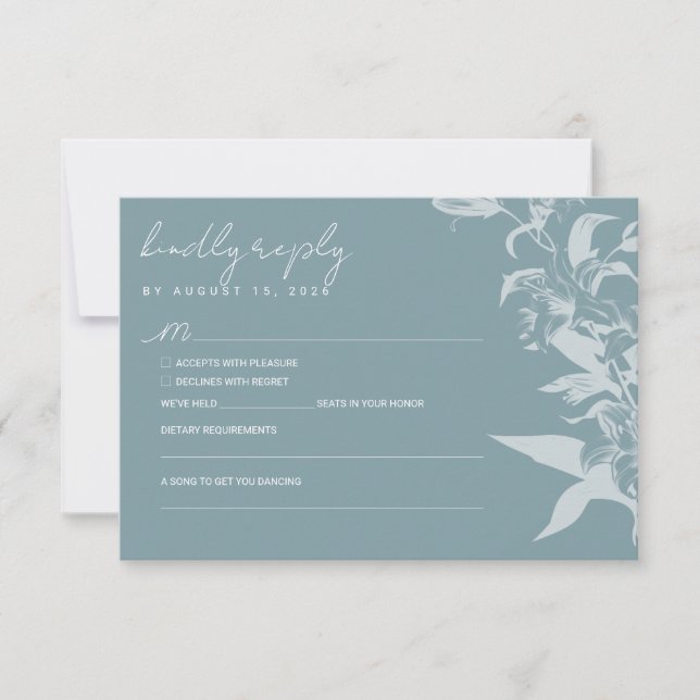 Elegant Blue Floral Wedding RSVP Card (Vorderseite)