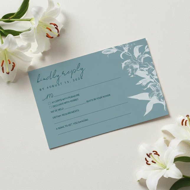 Elegant Blue Floral Wedding RSVP Card Karte (Von Creator hochgeladen)