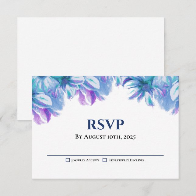 Elegant Blue Floral Wedding RSVP Karte (Vorne/Hinten)