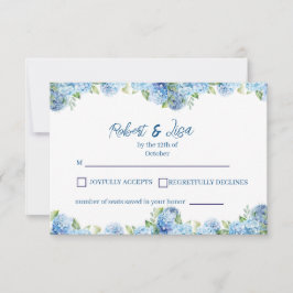 Elegant Blue Floral Wedding RSVP Karte