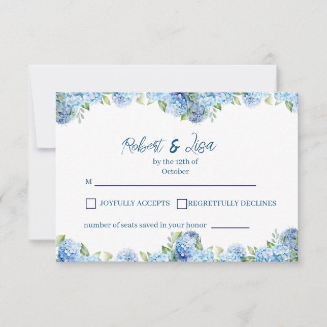 Elegant Blue Floral Wedding  RSVP Karte (Vorderseite)
