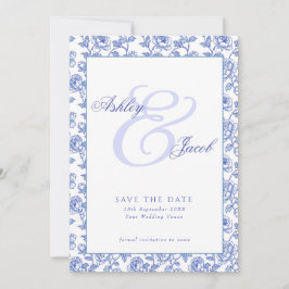 Elegant Blue Floral Wedding Save the Date