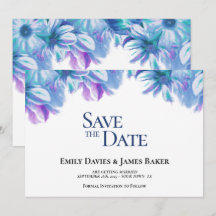 Elegant Blue Floral Wedding Save the Date
