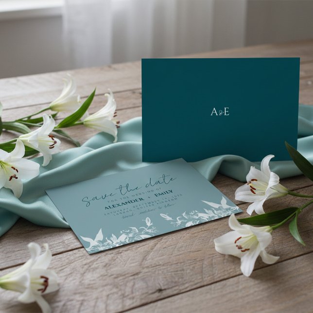 Elegant Blue Floral Wedding Save the Date Card RSVP Karte (Von Creator hochgeladen)
