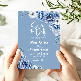 Elegant Blue Floral Wedding Save the Date Einladung