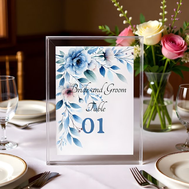 Elegant Blue Floral Wedding Table Card Tischnummer (Von Creator hochgeladen)