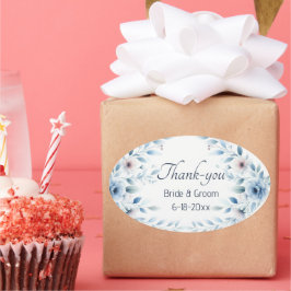 Elegant Blue Floral Wedding Thank-you Sticker