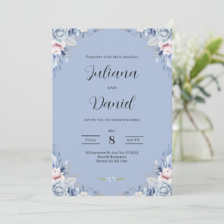 Elegant Blue Floral Wedding Tropical wedding  Einladung