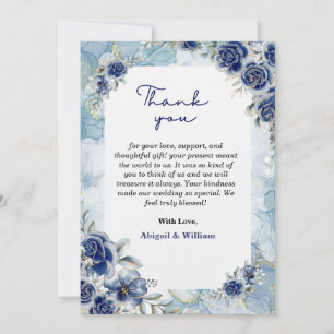 Elegant Blue Floral Wedding Vielen Dank flache Kar Dankeskarte