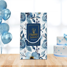 Elegant Blue Floral White Happy Geburtsname Kleine Geschenktüte
