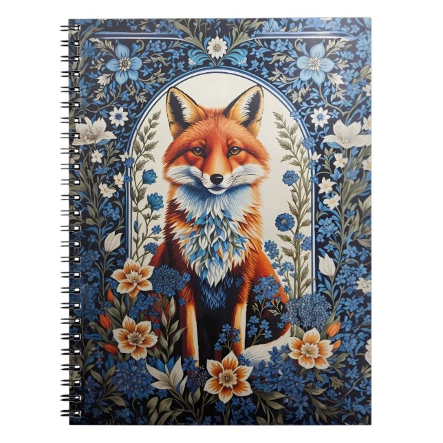 Elegant Blue Floral William Morris Inspiriert Fox Notizblock (Vorderseite)
