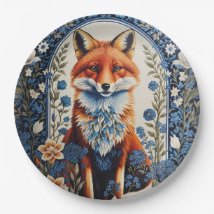 Elegant Blue Floral William Morris Inspiriert Fox Pappteller