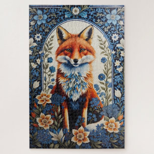 Elegant Blue Floral William Morris Inspiriert Fox Puzzle