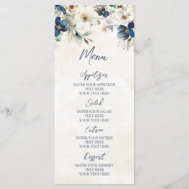 Elegant Blue Floral Winter Wedding Menu Menükarte
