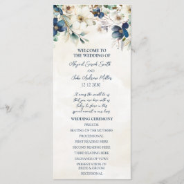 Elegant Blue Floral Winter Wedding Program Programm