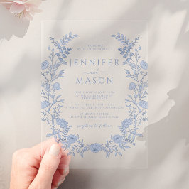 Elegant Blue Floral Wreath Bohemisch Wedding Acryleinladungen