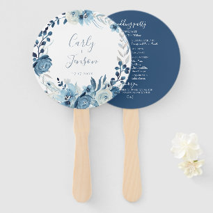 Elegant Blue Floral Wreath Wedding Hand Fans Fächer