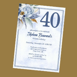 Elegant Blue Florals Women's 40th Birthday Party Einladung