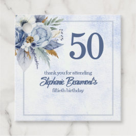 Elegant Blue Florals Women's 50th Birthday Party Geschenkanhänger