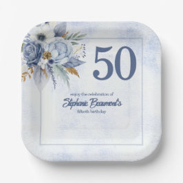 Elegant Blue Florals Women's 50th Birthday Party Pappteller
