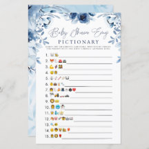 Elegant Blue Flowers Boy Baby Shower Emoji Game