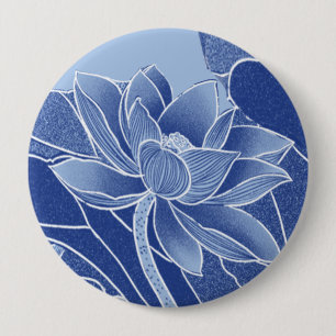 Elegant Blue Flowers Chinoiserie Lotus Mandala Button
