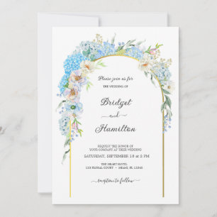 Elegant Blue Flowers Hydrangea Wedding Einladung