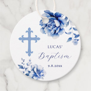 Elegant Blue Flowers Taufen Fvor Tags Geschenkanhänger
