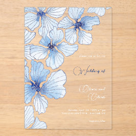 Elegant Blue Flowers Wedding Acryleinladungen