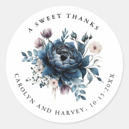 Elegant Blue Flowers Wedding Danke Stickers