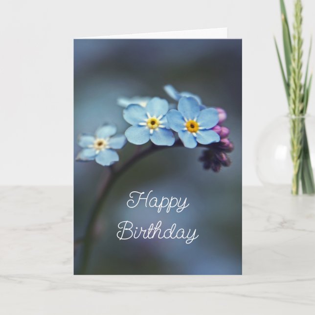 Elegant Blue Forget-me-nots Blume Happy Birthday Karte (Vorderseite)