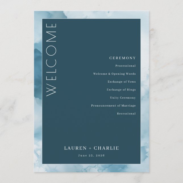 Elegant Blue Formal Ceremony Schedule Programm (Vorderseite)