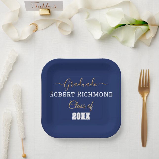 Elegant Blue Foto Spanisch Pappteller (Hochzeit)