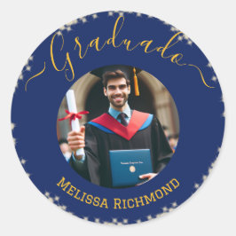 Elegant Blue Foto Spanisch Runder Aufkleber