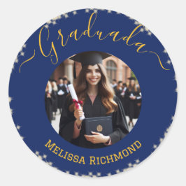 Elegant Blue Foto Spanisch Runder Aufkleber