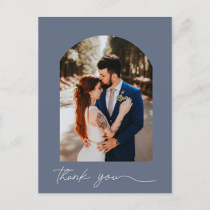 Elegant Blue Foto Wedding Vielen Dank Postkarte