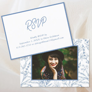 Elegant Blue French Floral Bat Mitzvah RSVP Card Begleitkarte