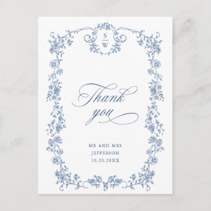 Elegant Blue French Garden Floral Vielen Dank Postkarte