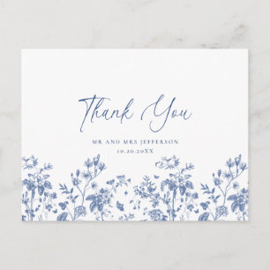 Elegant Blue French Garden Floral Vielen Dank Postkarte