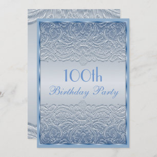 Elegant Blue French Lace 100. Geburtstag Einladung