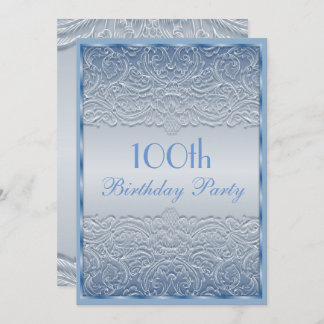 Elegant Blue French Lace 100. Geburtstag Einladung