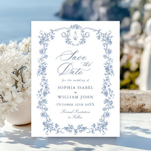 Elegant Blue French Toile Wedding Save the Date Postkarte