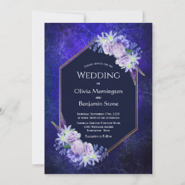 Elegant Blue Geometric Floral Wedding Einladung