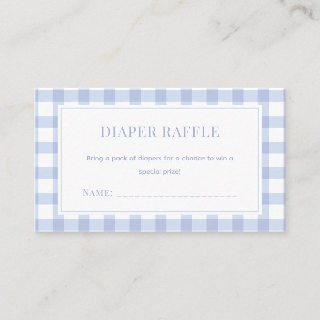 Elegant Blue Gingham Boy Baby Shower Diaper Raffle Begleitkarte (Vorderseite)