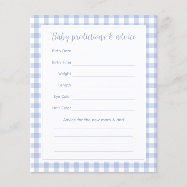 Elegant Blue Gingham Boy Baby Shower Guessing Game (Vorderseite)